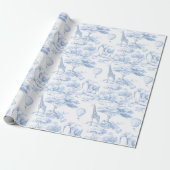 Safari Animals Toile de Jouy Dusty Blue Geschenkpapier (Ungerollt)
