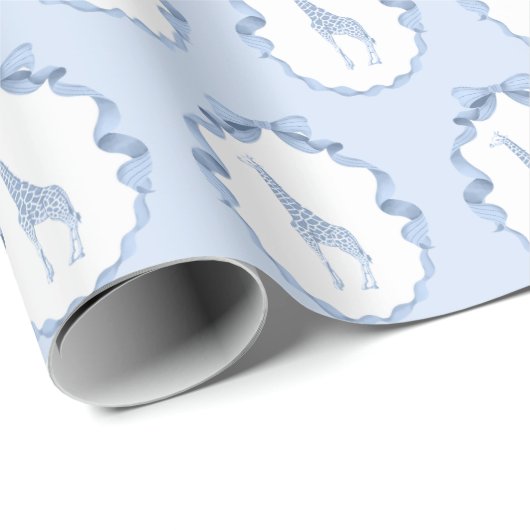 Safari Animals Toile de Jouy Dusty Blue Geschenkpapier (Rolleneckpunkt)