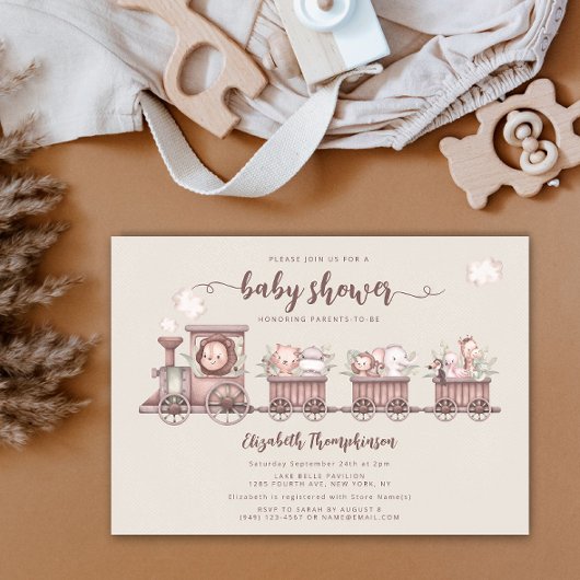 Safari Animals Train Gender Neutral Baby Shower Einladung