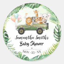 Safari Animals Tropical Baby Dusche Round Sticker