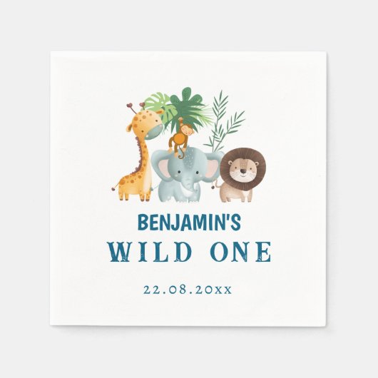 Safari Animals Tropical Jungle Wild One Birthday Serviette (Vorderseite)