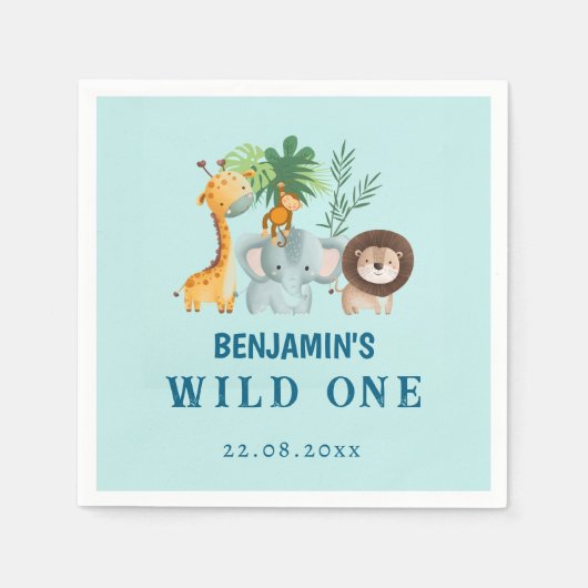 Safari Animals Tropical Jungle Wild One Birthday Serviette (Vorderseite)