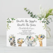 Safari Animals Twins Baby Dusche Einladung (Stehend Vorderseite)