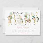 Safari Animals Virtual Baby Shower Greenerie Gold Einladung (Vorderseite)