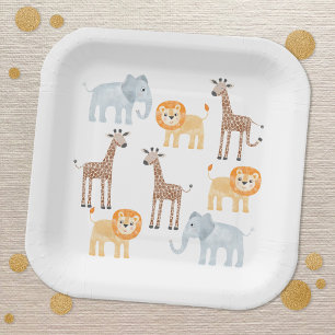 Safari Animals Wasserfarben Muster Pappteller