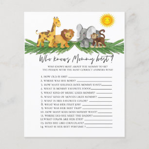 Safari Animals Wer Mommy Baby Shower Game kennt