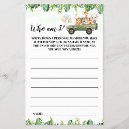 Safari Animals Who I Baby Showgame Card Flyer