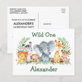 Safari Animals Wild 1 1. Geburtstag Einladung Postkarte