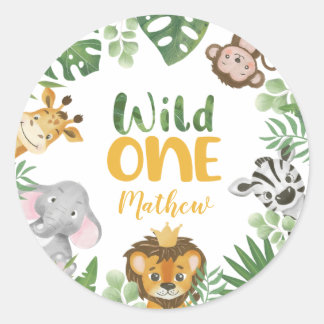 Safari Animals Wild 1 1. Geburtstag Jungle Boy Cl Runder Aufkleber