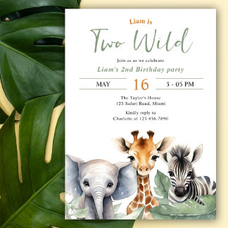 Safari Animals Wild 2. Geburtstags-Party Einladung
