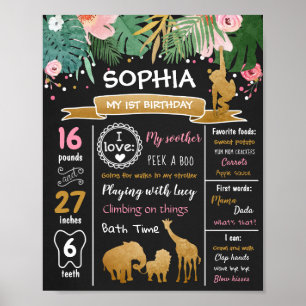 Safari Animals Wild Ein erster Geburtstag Meilenst Poster