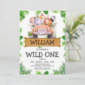 Safari Animals Wild Ein Geburtstag Einladung (Stehend Vorderseite)