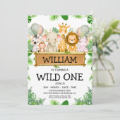 Safari Animals Wild Ein Geburtstag FOTO Einladung (Stehend Vorderseite)