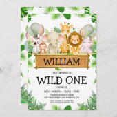 Safari Animals Wild Ein Geburtstag FOTO Einladung (Vorne/Hinten)