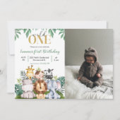 Safari Animals Wild Ein Geburtstag Foto Einladung (Vorderseite)