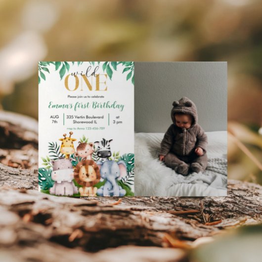 Safari Animals Wild Ein Geburtstag Foto Einladung