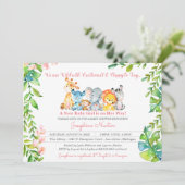 Safari Animals Wild Jungle Girl Babydusche Einladung (Stehend Vorderseite)