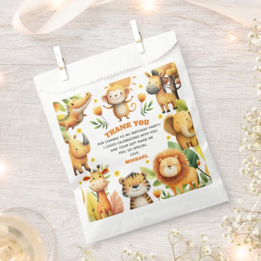 Safari Animals WILD ONE 1st Birthday Thank You Geschenktütchen (Ausgeschnitten)