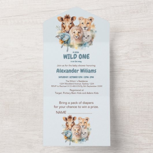 Safari Animals Wild One Baby Shower All In One Einladung (Innen Boden)