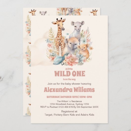 Safari Animals Wild One Baby Shower Einladung (Vorne/Hinten)