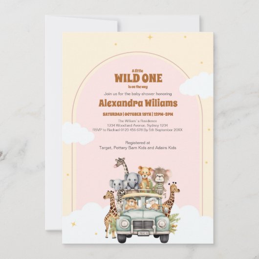 Safari Animals Wild One Baby Shower Einladung (Vorderseite)