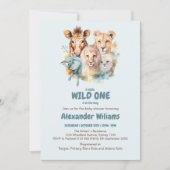 Safari Animals Wild One Baby Shower Einladung (Vorderseite)