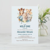 Safari Animals Wild One Baby Shower Einladung (Stehend Vorderseite)