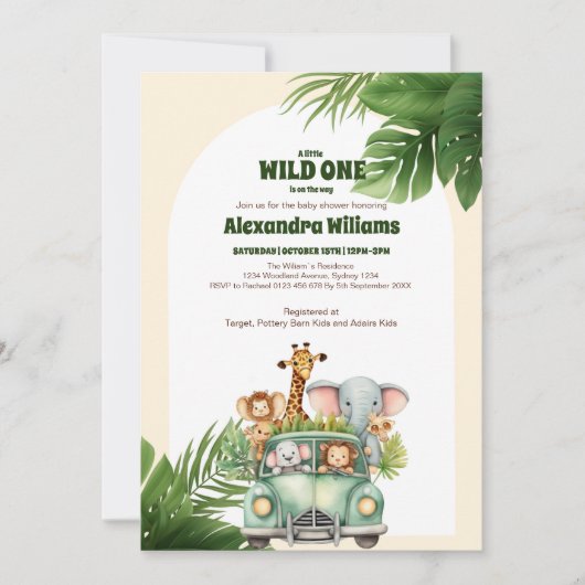 Safari Animals Wild One Baby Shower Einladung (Vorderseite)