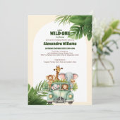 Safari Animals Wild One Baby Shower Einladung (Stehend Vorderseite)