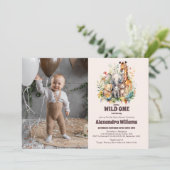 Safari Animals Wild One Baby Shower Einladung (Stehend Vorderseite)