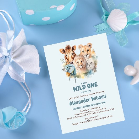 Safari Animals Wild One Baby Shower Einladung