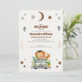 Safari Animals Wild One Baby Shower Einladung (Stehend Vorderseite)