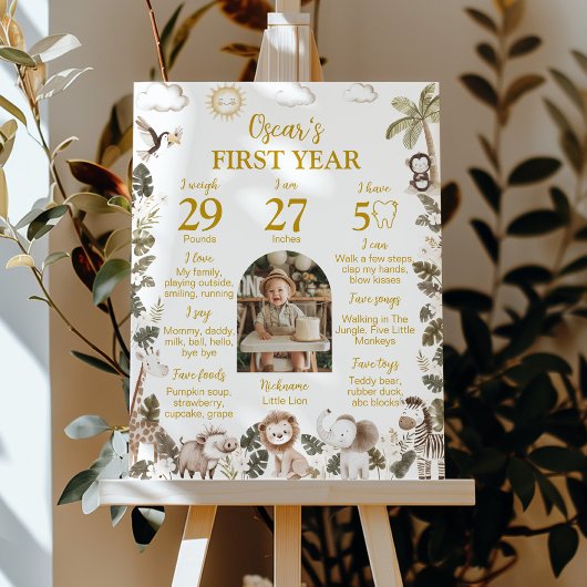 Safari Animals Wild One Birthday Party Milestone Poster