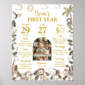 Safari Animals Wild One Birthday Party Milestone Poster (Vorne)