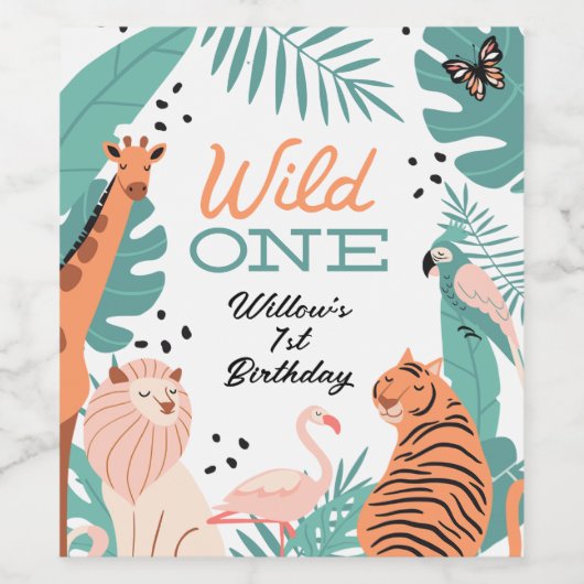 Safari Animals Wild One Birthday Snack Favor Label Weinetikett (Einzelnes Label)