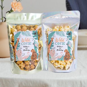 Safari Animals Wild One Birthday Snack Favor Label Weinetikett