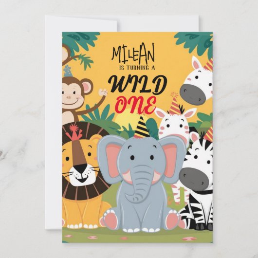 Safari Animals Wild One Boy Birthday Party Einladung (Vorderseite)