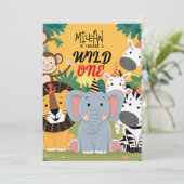 Safari Animals Wild One Boy Birthday Party Einladung (Stehend Vorderseite)