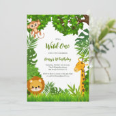 Safari Animals Wild One Einladung (Stehend Vorderseite)