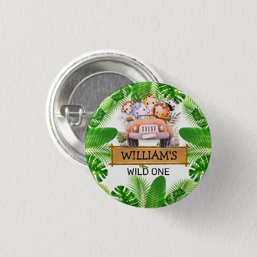 Safari Animals Wild One Geburtstag Button (Vorne & Hinten)