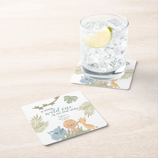 Safari Animals Wild One Girl Baby Shower Rechteckiger Pappuntersetzer (Vor Ort)