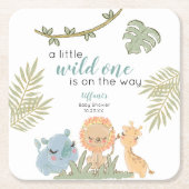 Safari Animals Wild One Girl Baby Shower Rechteckiger Pappuntersetzer (Vorderseite)