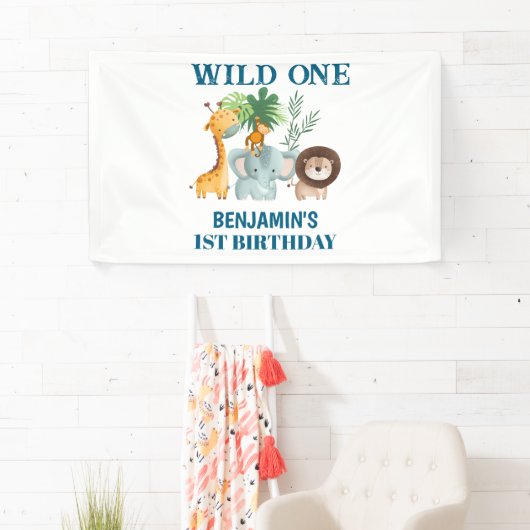 Safari Animals Wild One Jungle 1st Birthday Banner (Insitu)