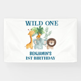 Safari Animals Wild One Jungle 1st Birthday Banner