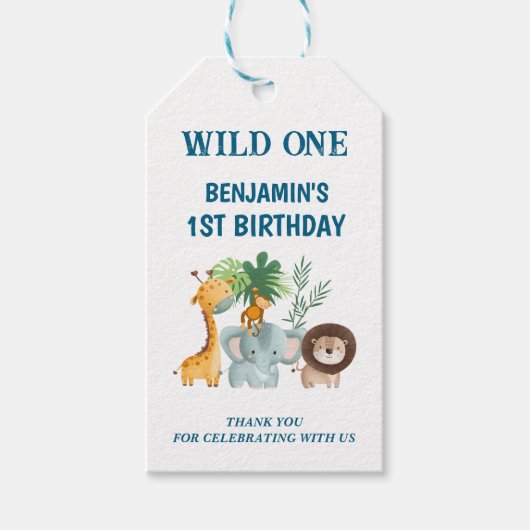Safari Animals Wild One Party Thank you Favor Geschenkanhänger (Vorderseite)
