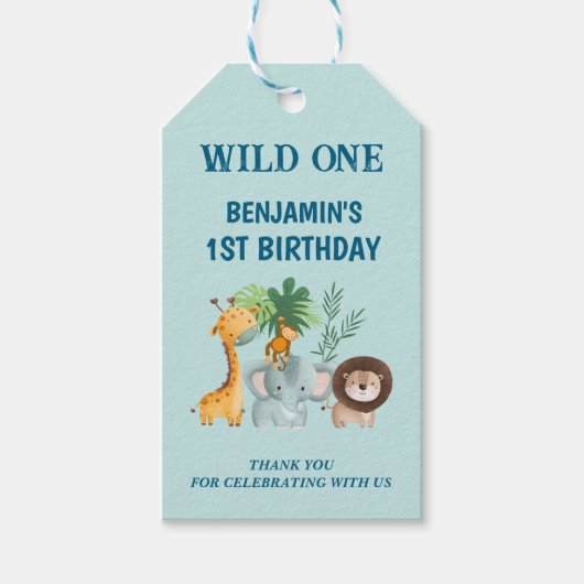 Safari Animals Wild One Party Thank you Favor Geschenkanhänger (Vorderseite)