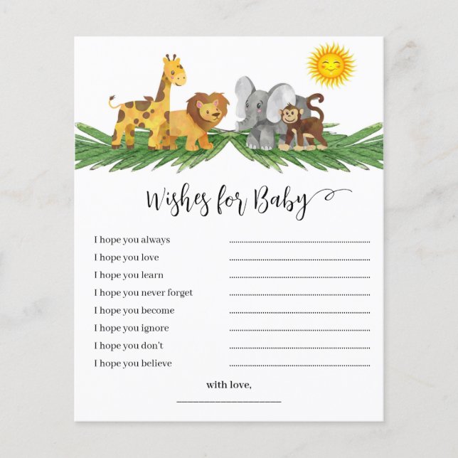 Safari Animals Wishes for Baby Shower Game (Vorderseite)