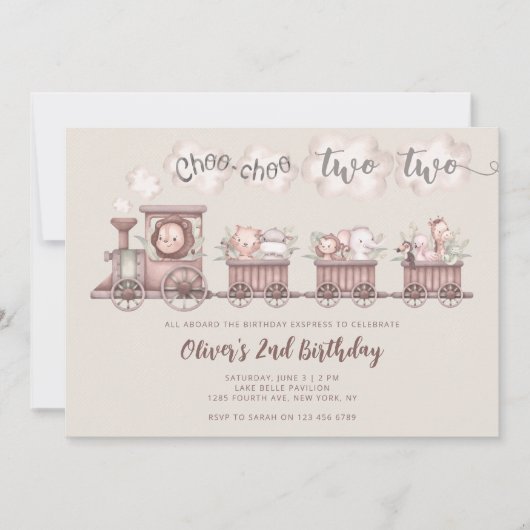 Safari Animals Zug 2. Geburtstag Einladung (Vorderseite)