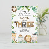 Safari Animals zum Aufrufen von Party Tiere 3. Geb Einladung (Stehend Vorderseite)