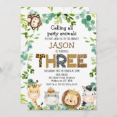 Safari Animals zum Aufrufen von Party Tiere 3. Geb Einladung (Vorne/Hinten)